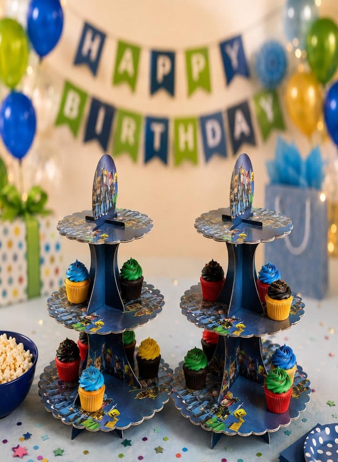 Indotribe 2 Pcs Block Game Cupcake Stand Cupcake Holder and Serving Tray for Dessert Table 3 Tier Cupcake Stand for Boys Birthday Party Decorations Gamer Party Decorations Video Game Birthday Decorations - Image 5