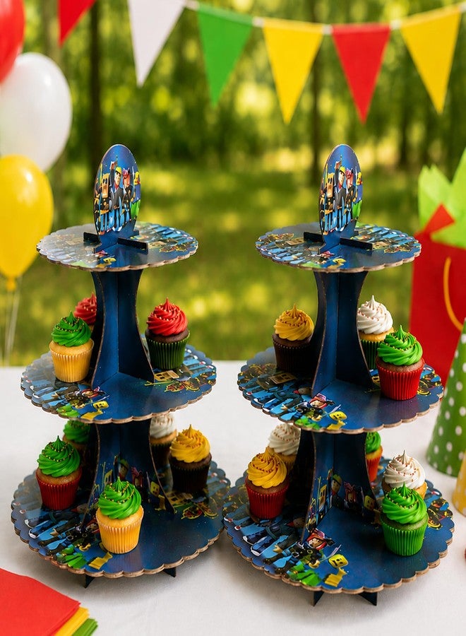 Indotribe 2 Pcs Block Game Cupcake Stand Cupcake Holder and Serving Tray for Dessert Table 3 Tier Cupcake Stand for Boys Birthday Party Decorations Gamer Party Decorations Video Game Birthday Decorations - Image 2