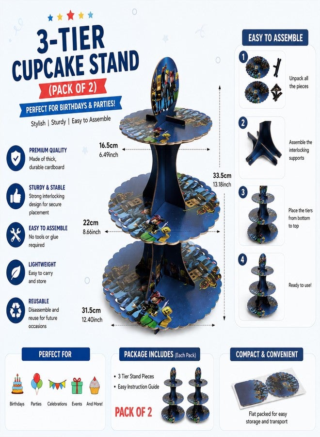 Indotribe 2 Pcs Block Game Cupcake Stand Cupcake Holder and Serving Tray for Dessert Table 3 Tier Cupcake Stand for Boys Birthday Party Decorations Gamer Party Decorations Video Game Birthday Decorations - Image 3