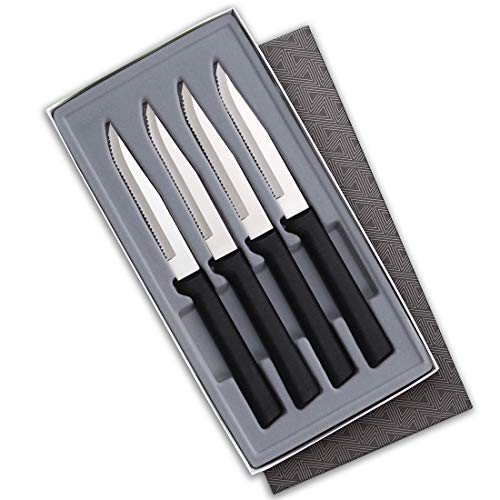 RADA Cutlery 4-Piece Serrated Steak Knife Gift Set (G24S), Stainless Steel Hollow Ground Blades, Made in USA, Black Handles - Image 1