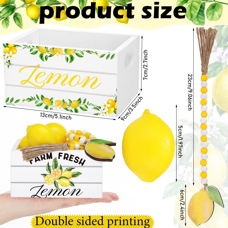 Qunclay Lemon Mini Crate Summer Tiered Tray Decor with 8 Faux Lemons with Wood Bead Tassel Farmhouse Lemonade Kitchen Decorations Summertime Wood Crate for Party Decor - Image 3