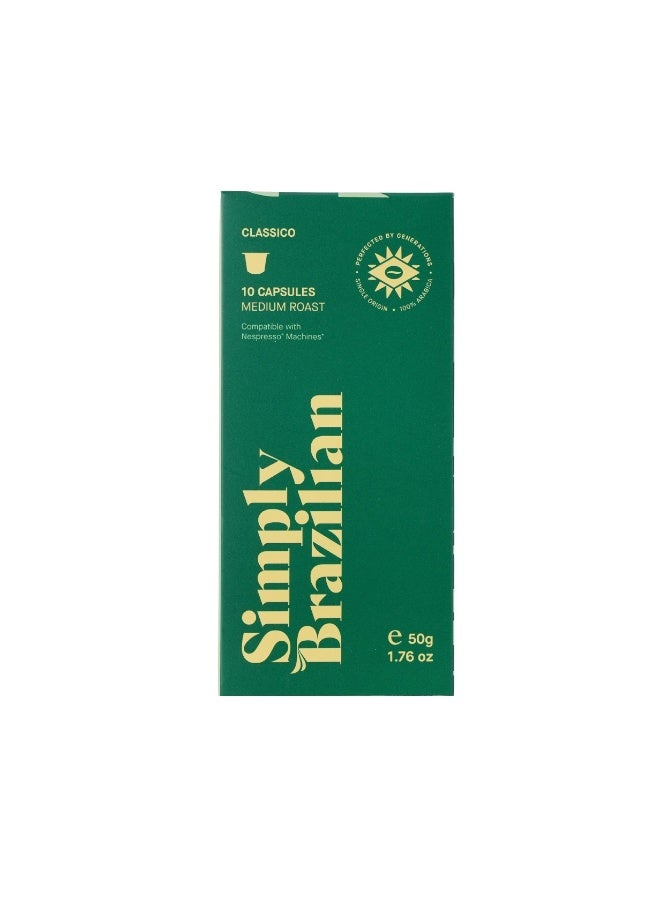 Simply Brazilian Classico Coffee Medium Roast Compatible With Nespresso Machines, 10 Sachets