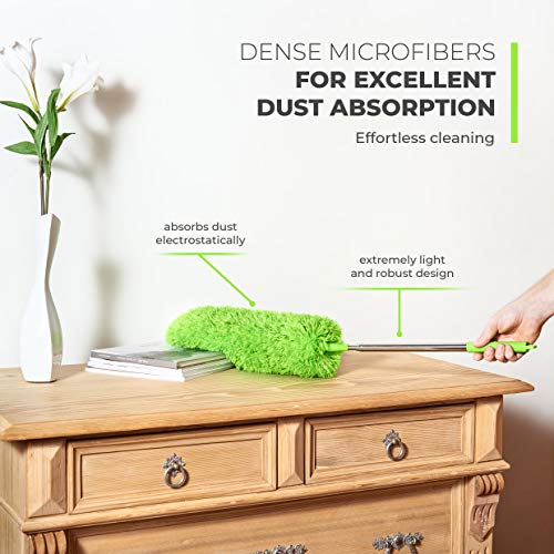 GÜTEWERK Extendable Microfiber Feather Duster, Feather Dusters for Cleaning, Ceiling Fan Dust and Cobweb Cleaner - Electrostatic Bendable Head - up to 100 Inch - Image 2