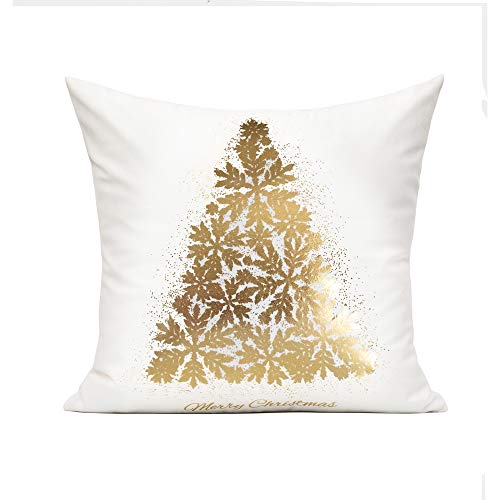 All Smiles White Gold Christmas Decorations Throw Pillow Covers 18X18 Set of 4 Winter Xmas Navidad Home Holiday Décor Velvet Cushion Cases for Sofa Tree Snowflake Reindeer - Image 5