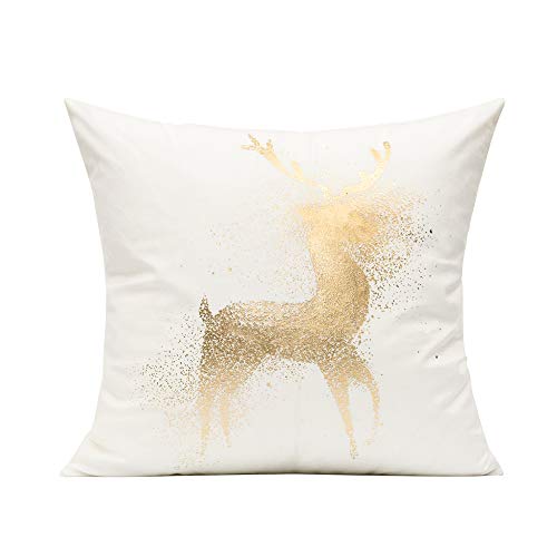 All Smiles White Gold Christmas Decorations Throw Pillow Covers 18X18 Set of 4 Winter Xmas Navidad Home Holiday Décor Velvet Cushion Cases for Sofa Tree Snowflake Reindeer - Image 3