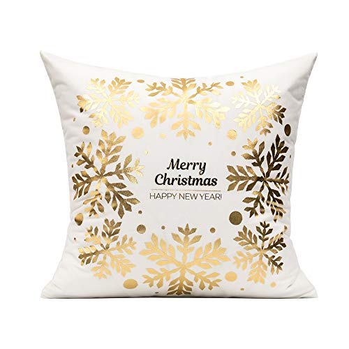 All Smiles White Gold Christmas Decorations Throw Pillow Covers 18X18 Set of 4 Winter Xmas Navidad Home Holiday Décor Velvet Cushion Cases for Sofa Tree Snowflake Reindeer - Image 4