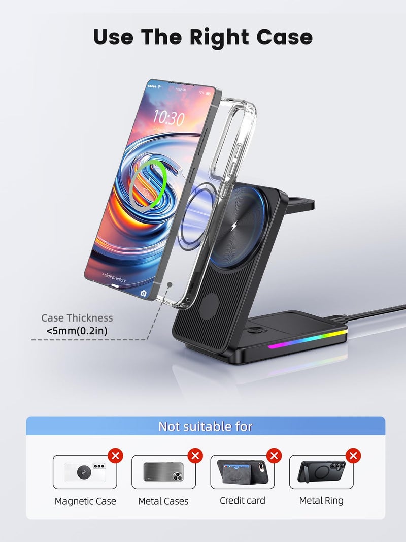 NeotrixQI Wireless Charger for Samsung, 3 in 1 Charging Station for Samsung Galaxy S26 Ultra-Magnetic Samsung Watch Charger Stand, Foldable Charger for Travel Android S25/S24/Z Fold/Z Flip 7&Galaxy Buds 4 3 Pro - Image 4