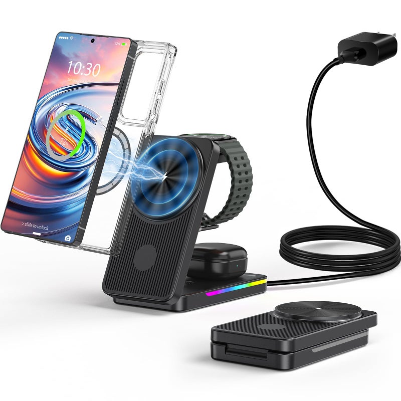 NeotrixQI Wireless Charger for Samsung, 3 in 1 Charging Station for Samsung Galaxy S26 Ultra-Magnetic Samsung Watch Charger Stand, Foldable Charger for Travel Android S25/S24/Z Fold/Z Flip 7&Galaxy Buds 4 3 Pro - Image 1