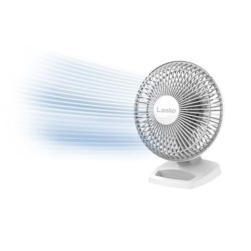 Lasko Personal Table Fan with Storage Tray, 2 Quiet Speeds, Tilt-Back Fan Head for Home Office, Bedroom, 6", White, 2002W - Image 1