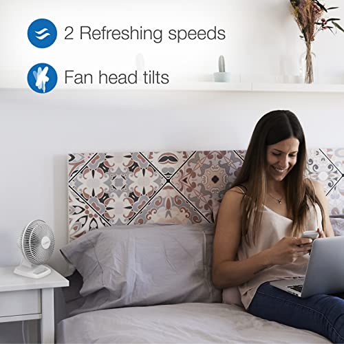 Lasko Personal Table Fan with Storage Tray, 2 Quiet Speeds, Tilt-Back Fan Head for Home Office, Bedroom, 6", White, 2002W - Image 4