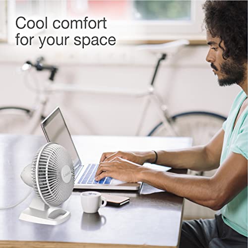 Lasko Personal Table Fan with Storage Tray, 2 Quiet Speeds, Tilt-Back Fan Head for Home Office, Bedroom, 6", White, 2002W - Image 3