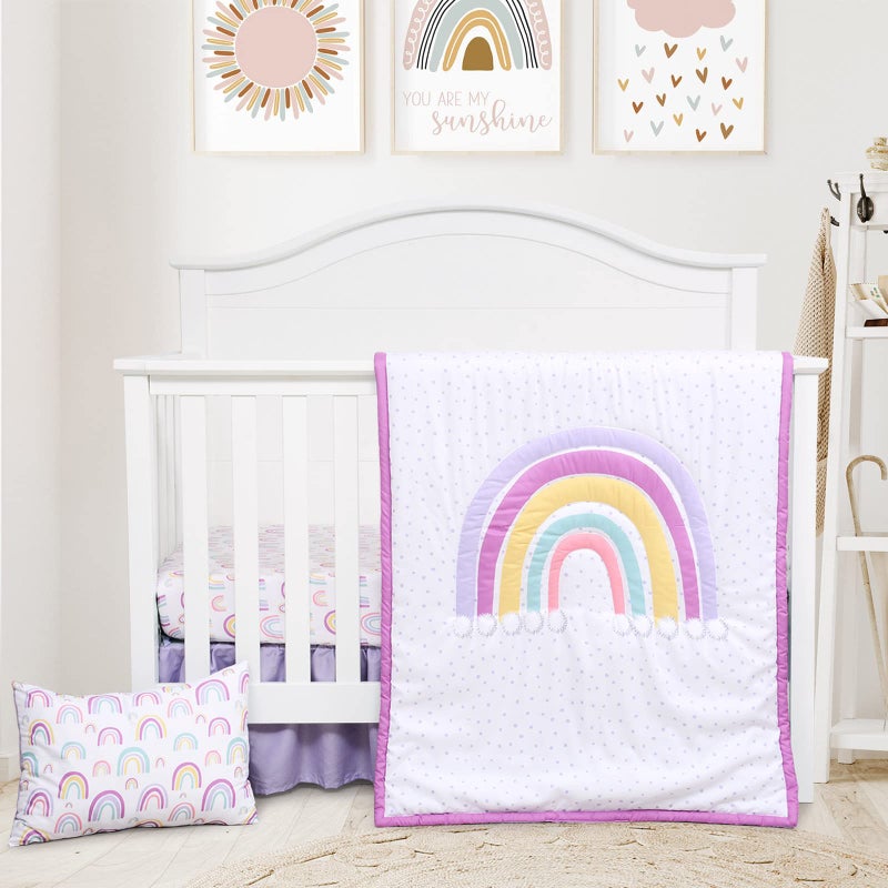 JISEN JISEN 4 Piece Crib Bedding Set for Girls Boys Soft Baby Crib Bedding Set Nursery Bedding Sets Crib Quilt Crib Sheet Pillowcase Crib Skirt Rainbow 