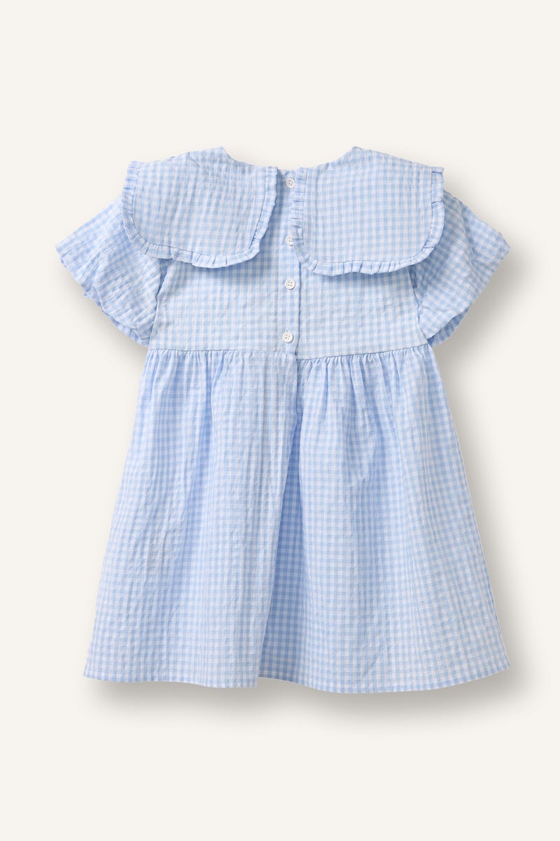 ديفاكتو فستان بيبي بناتي كاروهات منسوج بياقة مستديرة - Image 3