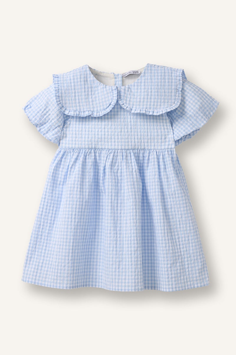 ديفاكتو فستان بيبي بناتي كاروهات منسوج بياقة مستديرة - Image 1