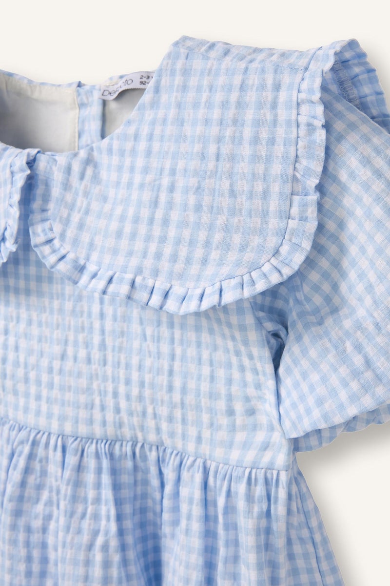 ديفاكتو فستان بيبي بناتي كاروهات منسوج بياقة مستديرة - Image 2