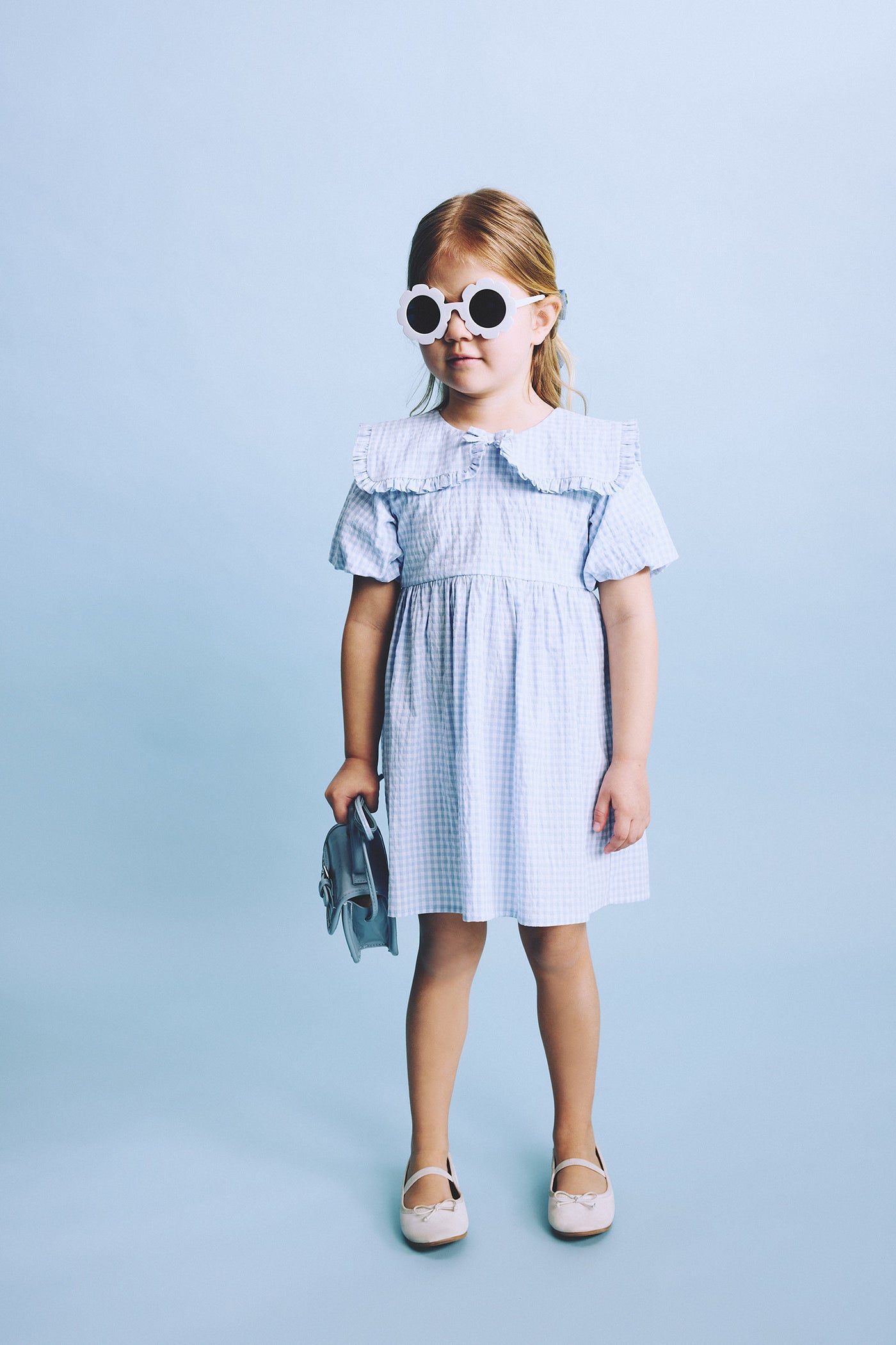 Blue BabyGirl Gingham Short Sleeve Woven Dress Casual