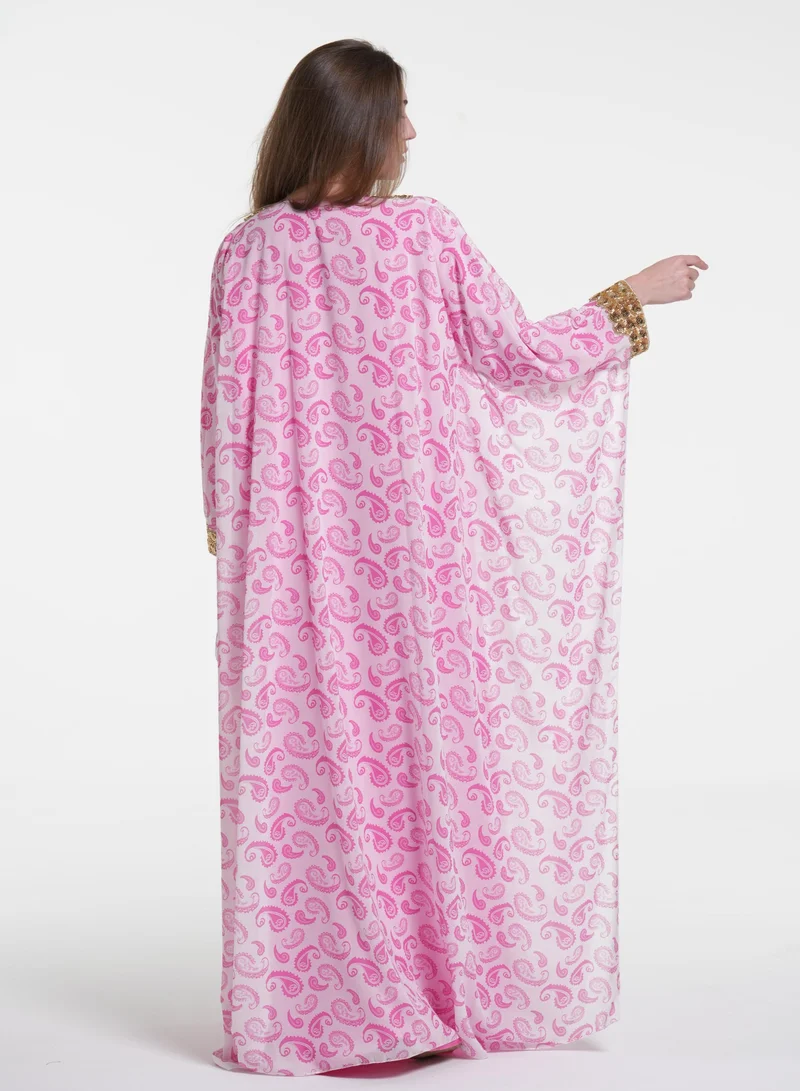AL BENT AL SHARQIEH pink embroidred jalabiya kaftan dress  | Best Price UAE