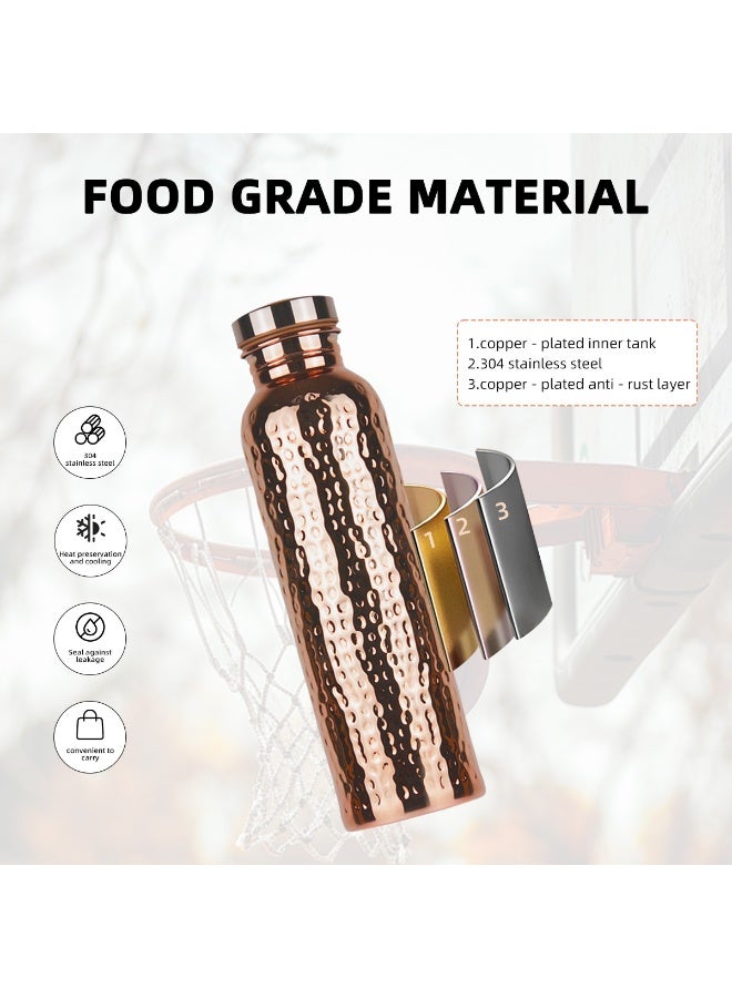 Copper Water Bottle - 800ML Extra Large - A Hammered Ayurvedic Pure Copper Vessel For Drinking - Drink More Water, Lower Your Sugar Intake And Enjoy The Health Benefits Immediately - Image 2