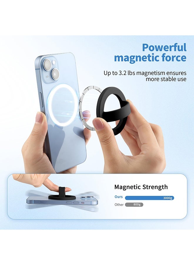 2 Pcs Reusable Silicone Magnetic Phone Finger Loop Grip, MagSafe Compatible Phone Holder Strap, Easy to Install and Remove, Compatible with iPhone 16/15/14/13/12 Series, Black and White - Image 2
