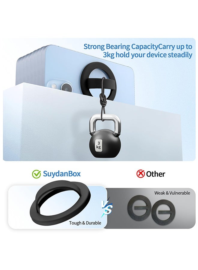 2 Pcs Reusable Silicone Magnetic Phone Finger Loop Grip, MagSafe Compatible Phone Holder Strap, Easy to Install and Remove, Compatible with iPhone 16/15/14/13/12 Series, Black and White - Image 5