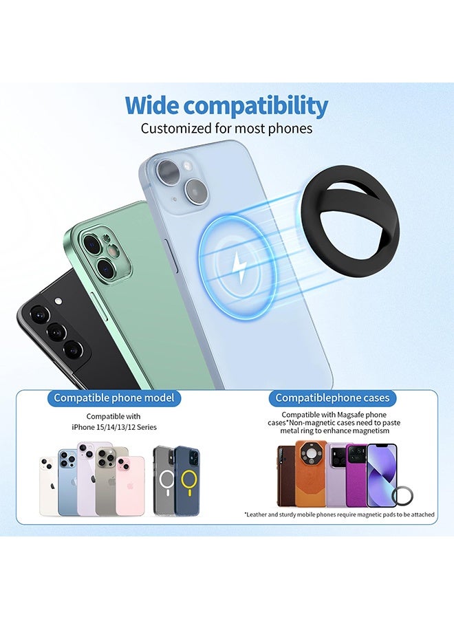 2 Pcs Reusable Silicone Magnetic Phone Finger Loop Grip, MagSafe Compatible Phone Holder Strap, Easy to Install and Remove, Compatible with iPhone 16/15/14/13/12 Series, Black and White - Image 3