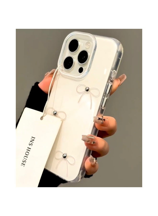 NIBEMINENT Ins Bow With Three Silver Pearls Protective TPU Case Cover For iPhone 17 Pro - Image 2