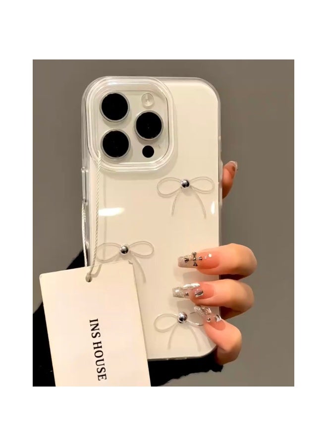NIBEMINENT Ins Bow With Three Silver Pearls Protective TPU Case Cover For iPhone 17 Pro - Image 1