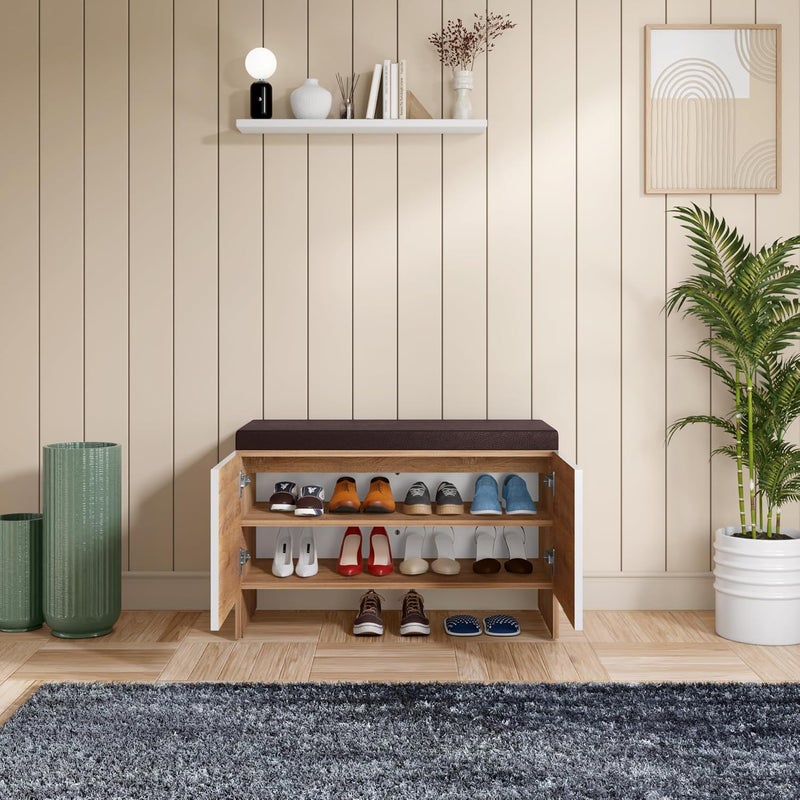Rocco Rocco Trudo Modular Shoe Cabinet 12 Pair Seat Cabinet White Engineered Wood  - Image 3