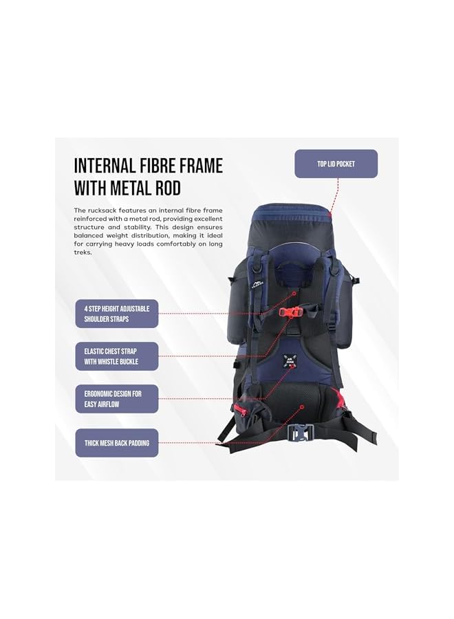Trawoc حقيبة ظهر غلوبتروتر 80 لتر (70+10) بإطار معدني وألياف داخلي للرجال والنساء للتنزه، والتخييم، والسفر مع حقيبة نهارية قابلة للفصل، وغطاء مطري، وحيز للأحذية. - Image 2