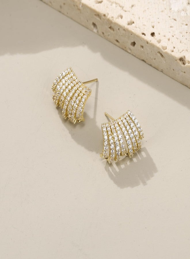 FANZE Dainty Cubic Zirconia Stud Earrings, Claw Earring, Gold Huggie Ear for Women for Women Trendy Jewelry Gift - Image 5