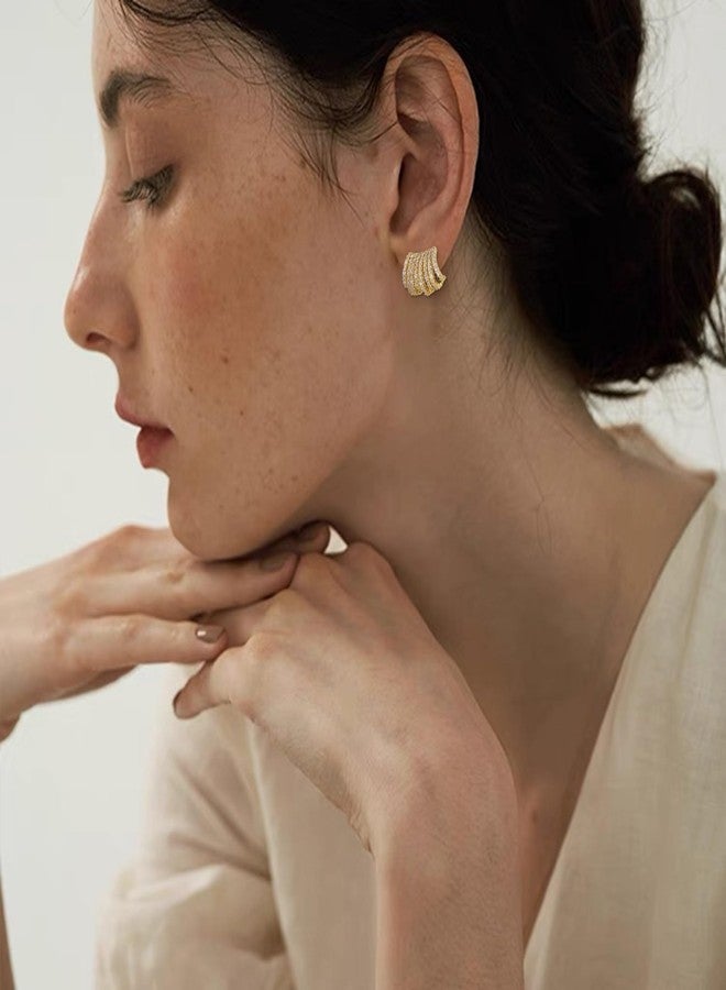 FANZE Dainty Cubic Zirconia Stud Earrings, Claw Earring, Gold Huggie Ear for Women for Women Trendy Jewelry Gift - Image 3