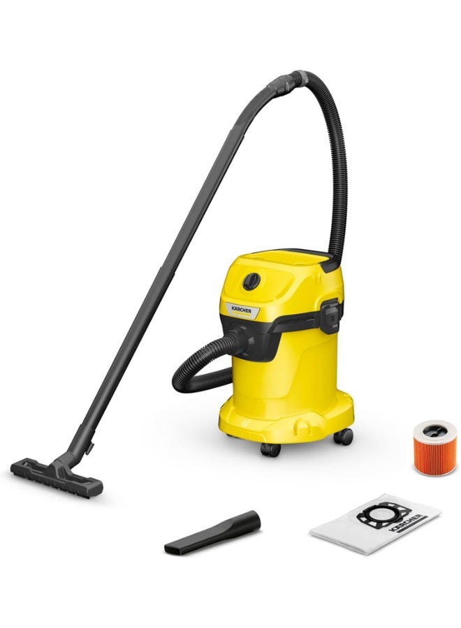 KARCHER WD 3 Wet and Dry Vacuum Cleaner with Blower Function, 1000W Power, 17L Impact-Resistant Container, 2m Suction Hose, for Car, Garage, Workshop & DIY Projects, Yellow 17 L 1000 W 16281030 Yellow/black - Image 1
