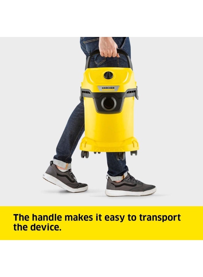KARCHER WD 3 Wet and Dry Vacuum Cleaner with Blower Function, 1000W Power, 17L Impact-Resistant Container, 2m Suction Hose, for Car, Garage, Workshop & DIY Projects, Yellow 17 L 1000 W 16281030 Yellow/black - Image 4