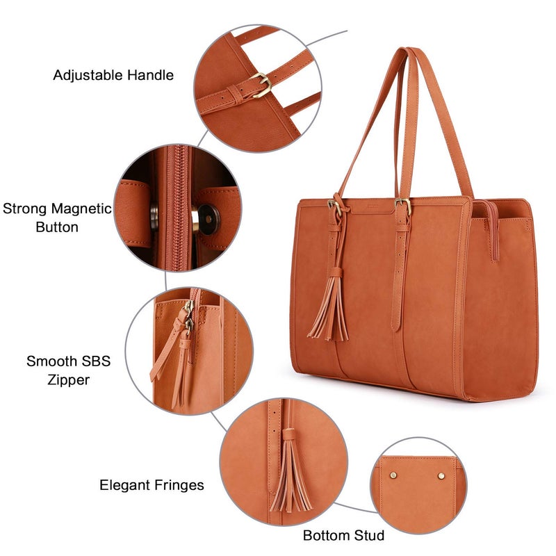 ECOSUSI Laptop Bag For Women 15.6 Inch Work Tote Bags PU Leather Computer Purse For Business Office With 3 Layer Compartments - Image 5