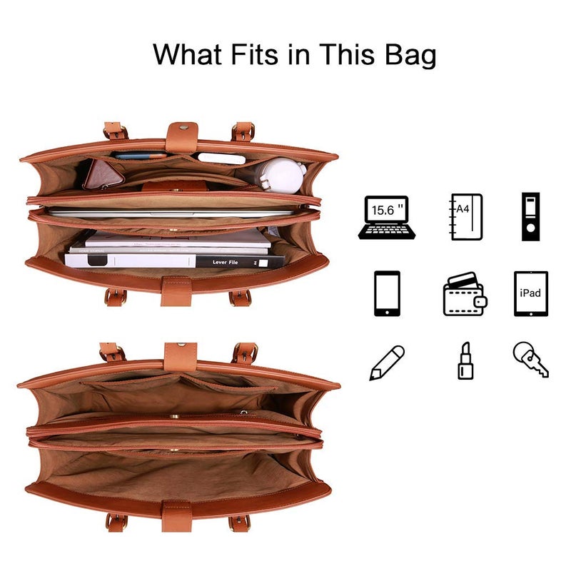 ECOSUSI Laptop Bag For Women 15.6 Inch Work Tote Bags PU Leather Computer Purse For Business Office With 3 Layer Compartments - Image 4