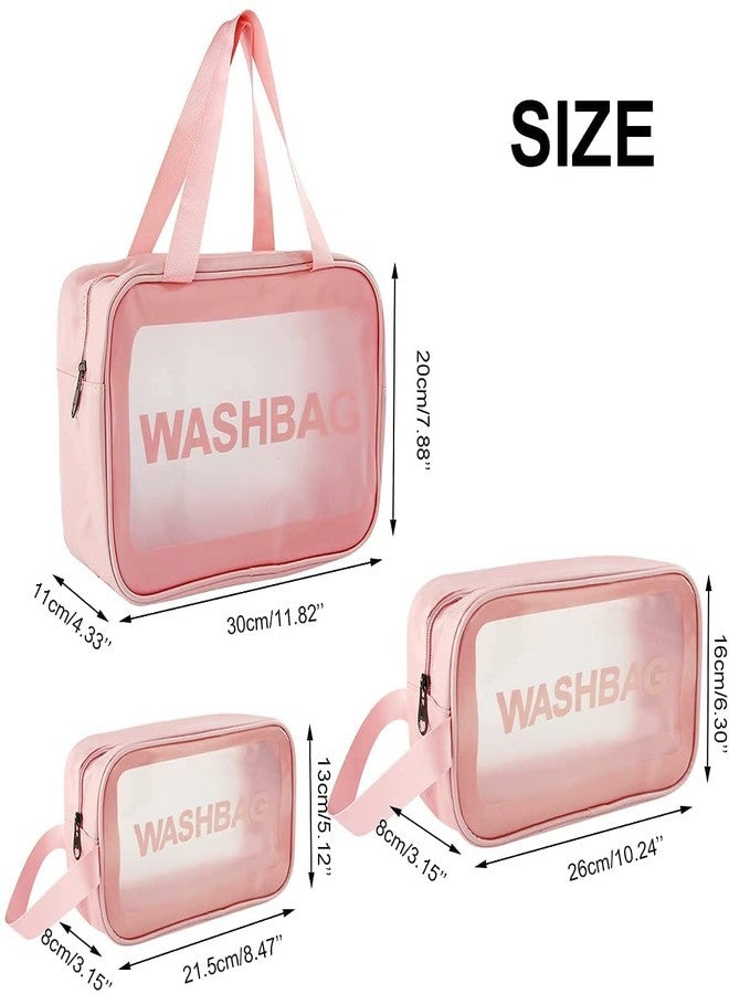 DEVHEART Clear Makeup Pouch Set, Cosmetic Organizer Bag for Women and Girls Travel Waterproof Toiletry Storage Kit (Set of 3 Light Pink) - Image 2