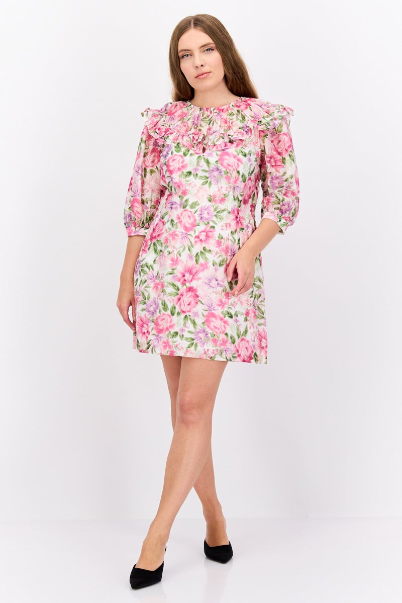 forever new فستان ميني مزخرف بالزهور للنساء، أبيض - Image 4