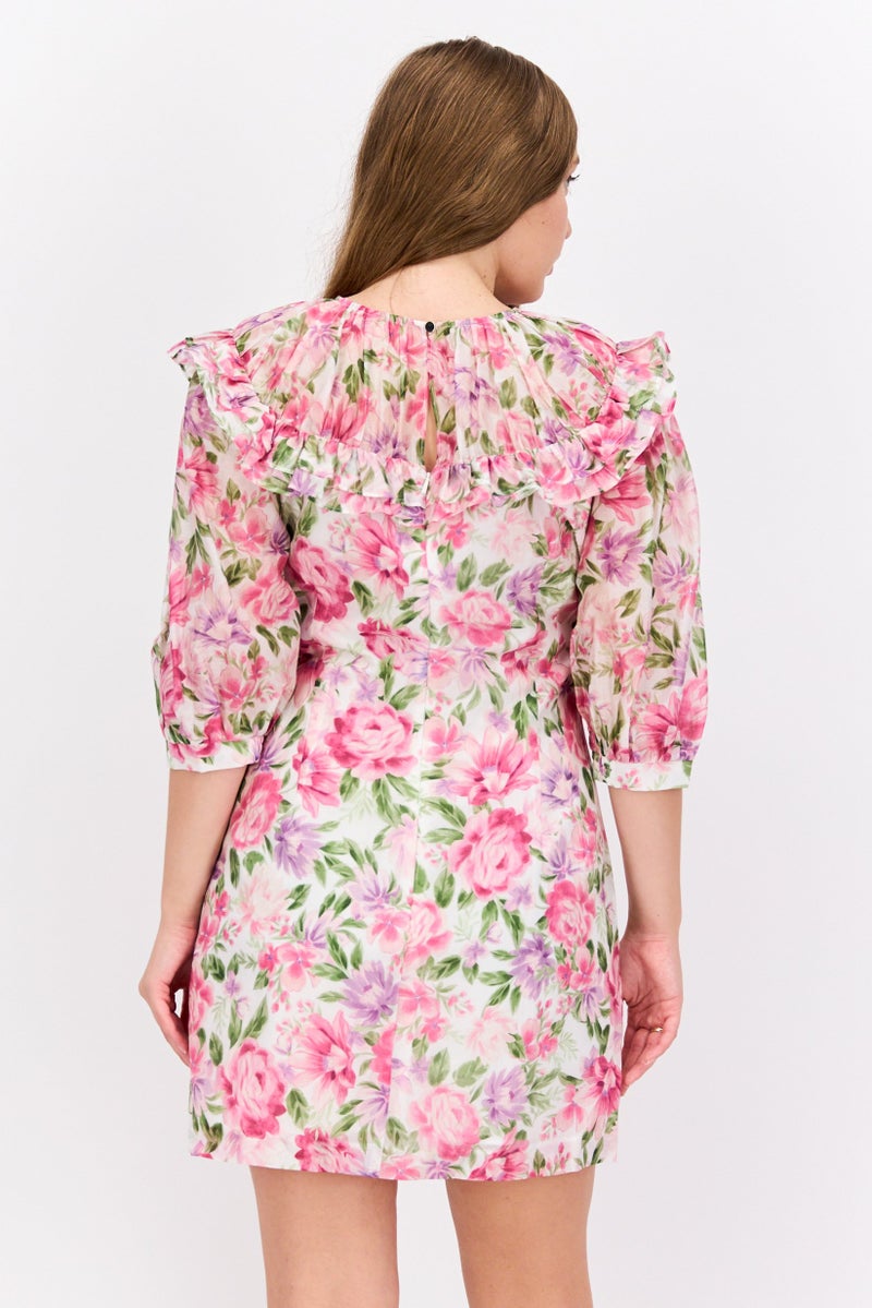 forever new فستان ميني مزخرف بالزهور للنساء، أبيض - Image 3