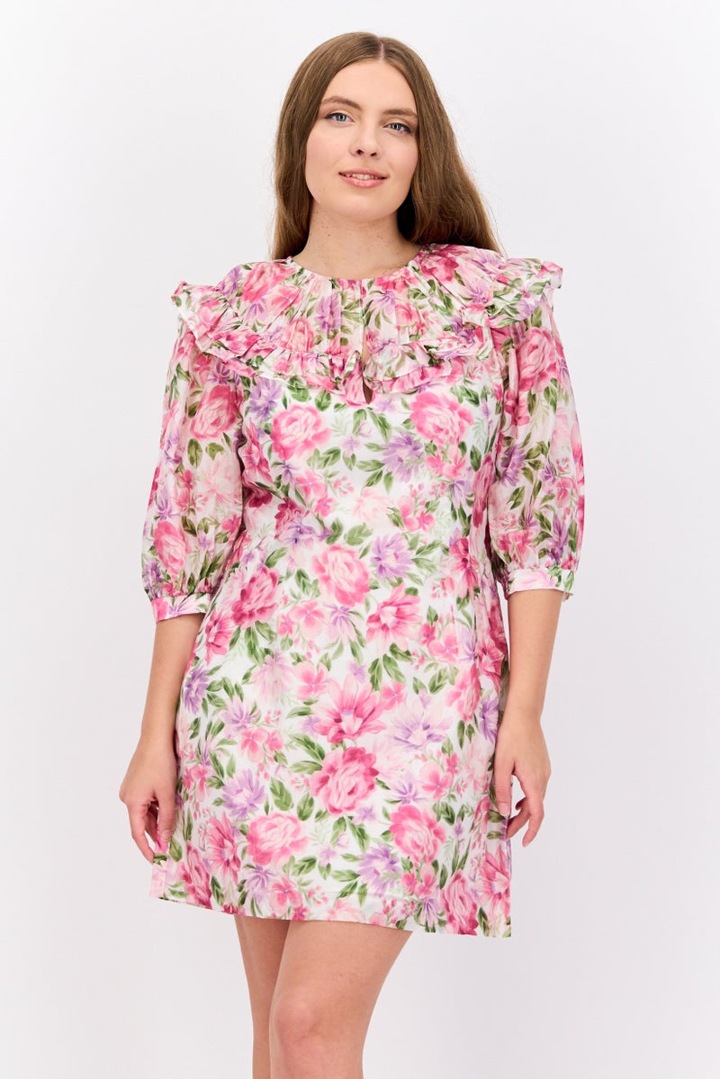 forever new فستان ميني مزخرف بالزهور للنساء، أبيض - Image 1