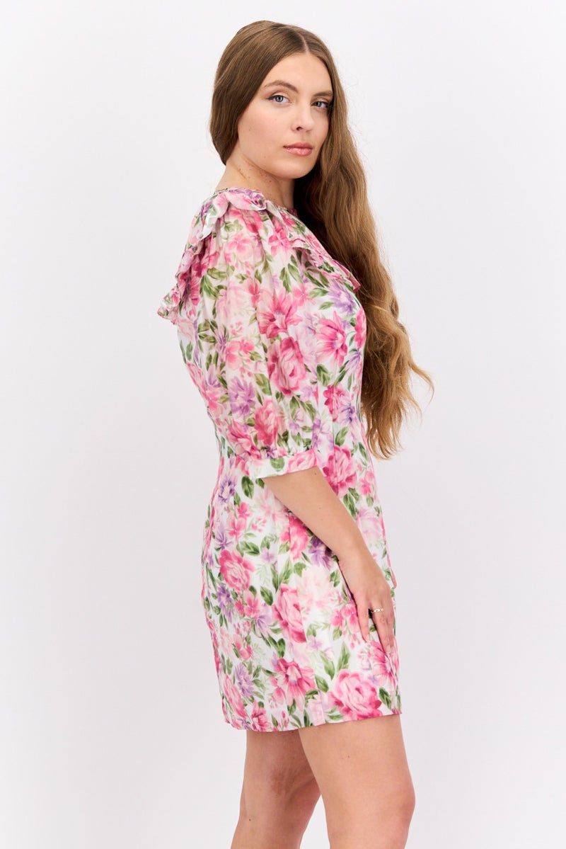 forever new فستان ميني مزخرف بالزهور للنساء، أبيض - Image 2