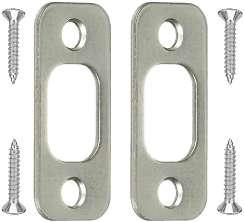 JIOTAR Satin Brushed Nickel Deadbolt Strike Plate Door Backplate 1" x 2 1/4" Round Corner 2-Pack - Image 2