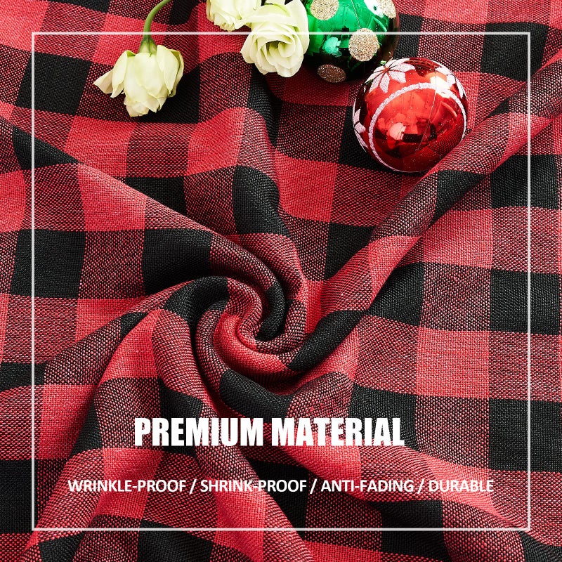 Midsummer Breeze Buffalo Plaid Square Square Square-Cotton Gingham Table Cloth for Kitchen Restaurant Farmhouse Christmas Decord (55 × 55 بوصة باللون الأحمر والأسود) - Image 4