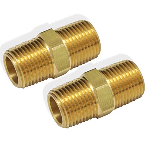 boeray 2pcs 3/8" to 3/8" NPT Male Thread Brass Straight Hex Nipple Fast Coupler Pipe Hose Fitting 3/8 inch x 3/8 inch Straight Fitting - Image 1
