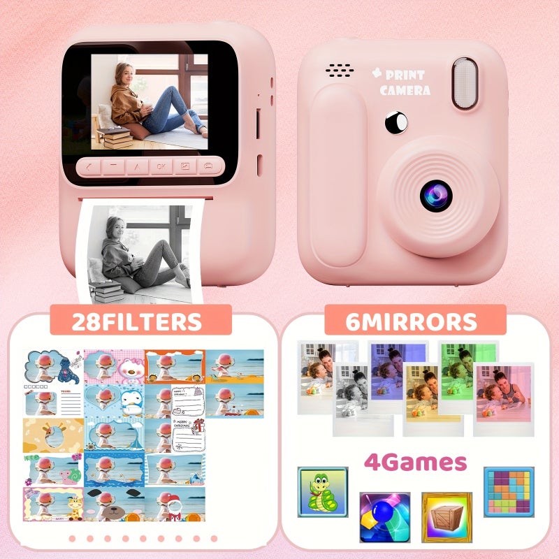 Instant Camera with 1080P HD Video Recording! Includes 32GB Card, USB Port Charging, and 4 Color Paper Rolls. Perfect Retro Gift for  Holidays! - Image 1