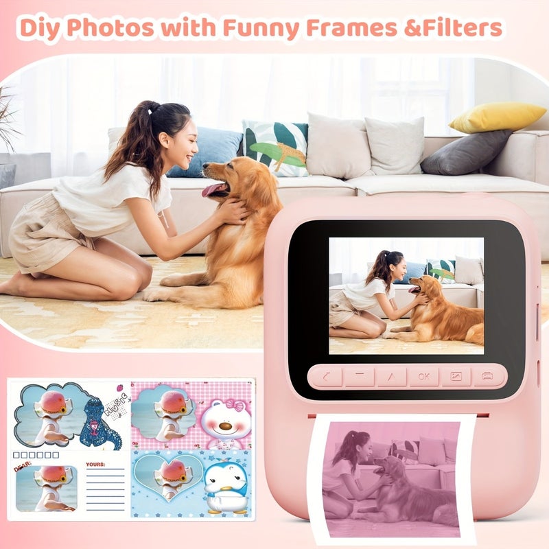 Instant Camera with 1080P HD Video Recording! Includes 32GB Card, USB Port Charging, and 4 Color Paper Rolls. Perfect Retro Gift for  Holidays! - Image 4