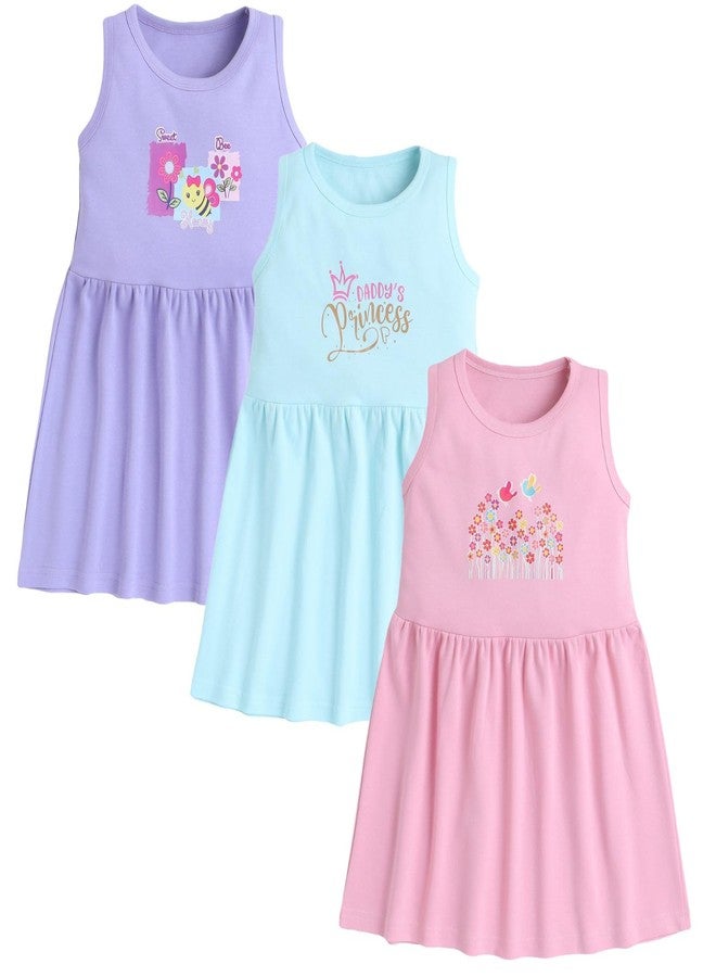 EIO Baby Girl Mini Cotton Frock Dress Combo Pack, Multicolour, 3-4 Years - Image 1
