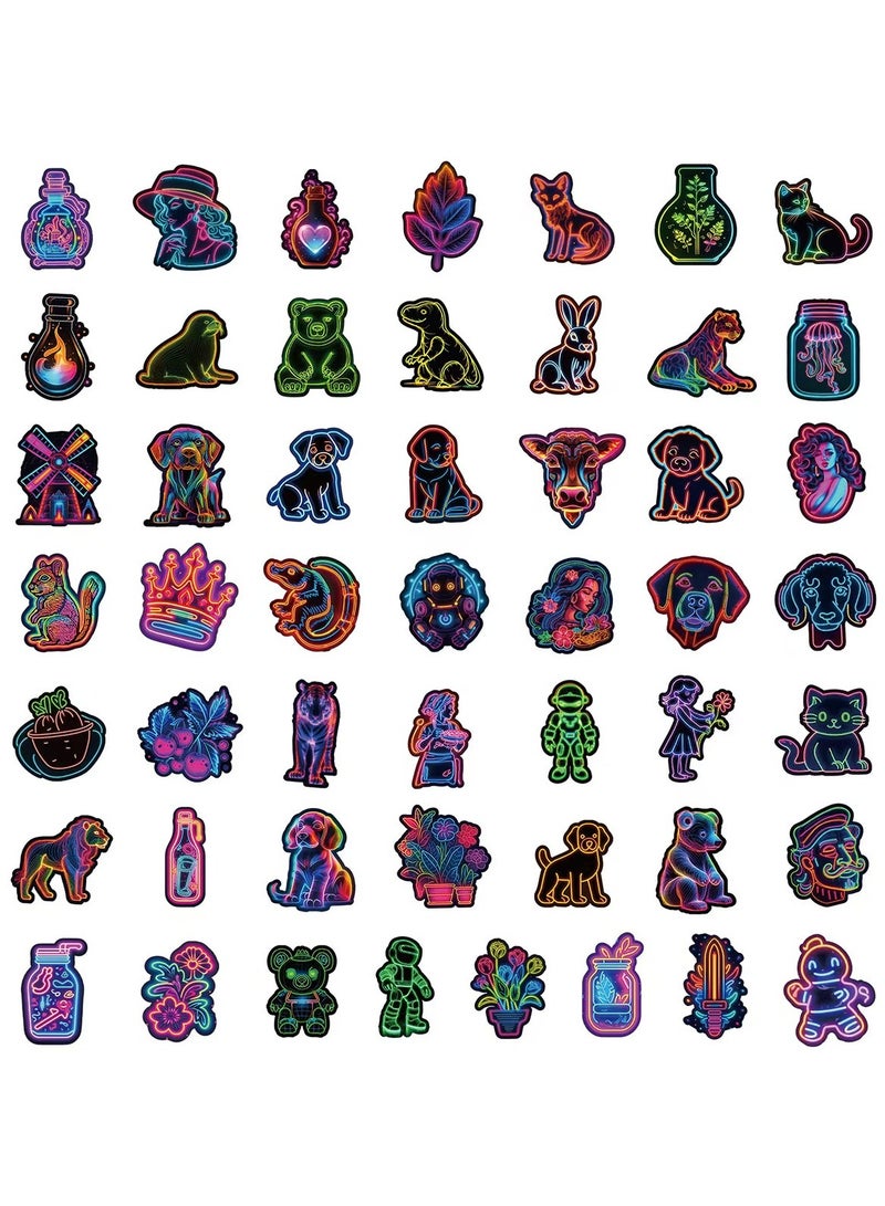 50 PCS Glowing Neon Vibes Stickers Pack - Illuminate Your Style: Over 50 Electrifying Designs for Your Phone, Pencil Case, and Bottles  - Image 4