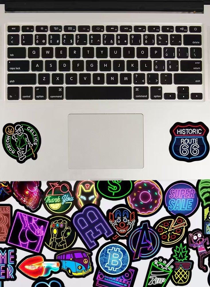 50 PCS Glowing Neon Vibes Stickers Pack - Illuminate Your Style: Over 50 Electrifying Designs for Your Phone, Pencil Case, and Bottles  - Image 2
