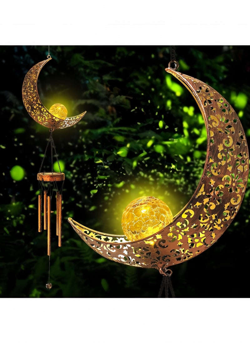 GGEROU Solar Moon Wind Chimes Outdoor, Waterproof Moon Wind Bells Light, Ramadan Memorial Wind Chimes  - Image 1