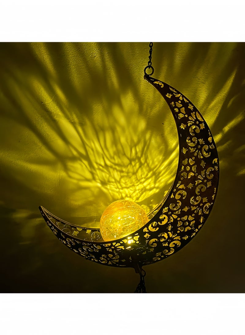 GGEROU Solar Moon Wind Chimes Outdoor, Waterproof Moon Wind Bells Light, Ramadan Memorial Wind Chimes  - Image 2